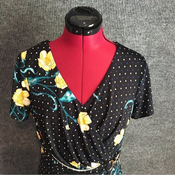 Thalia Sodi Dress Women Size Medium Floral Polka Dot Print Short Sleeves V-Neck - Picture 8 of 10